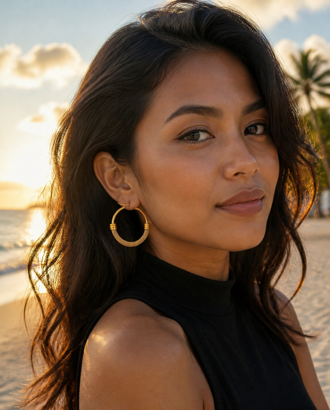 Textured Wide Hoops worn at golden hour