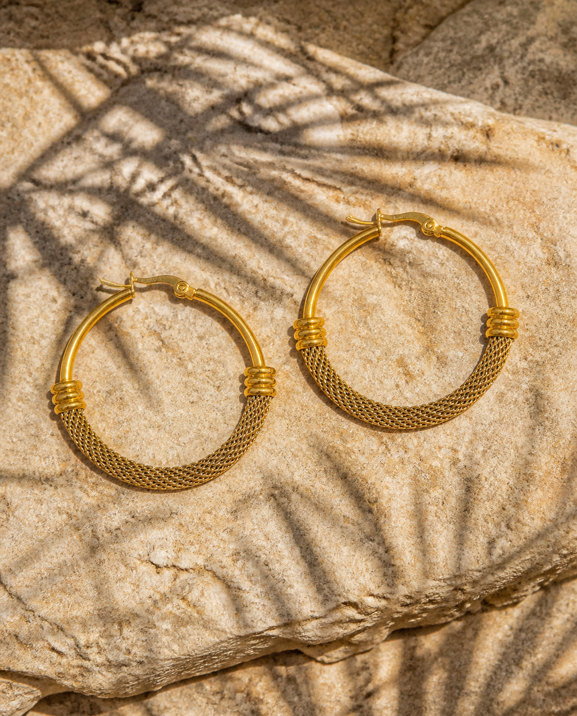 Textured Wide Hoops on sandstone with palm shadows