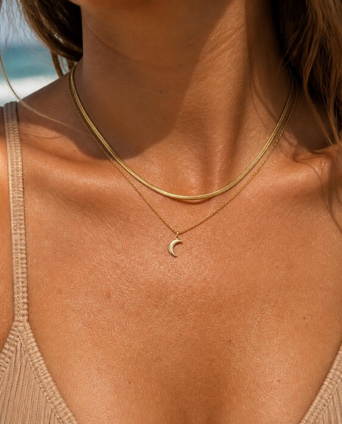 Dainty Layering Chain layered with a crescent moon pendant